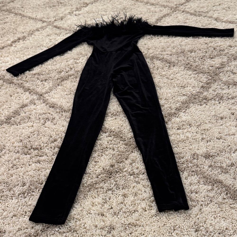 Fashion Nova Black Feathered Jumpsuit